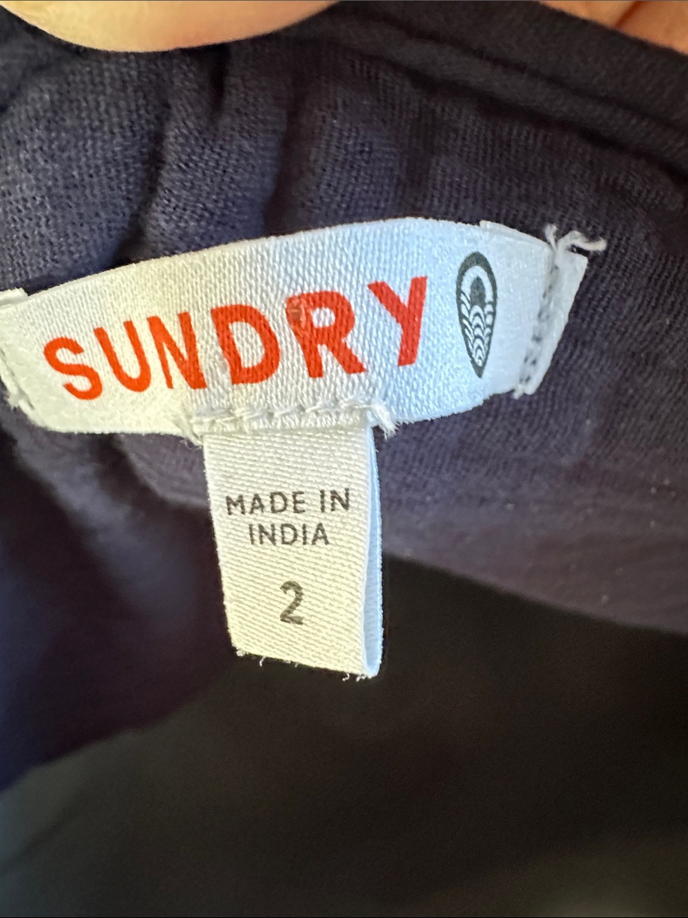 Sundry 3/4 Sleeve Tie-Waist Jumpsuit 100% Cotton Navy with Pockets Size 2 - Picture 6 of 9
